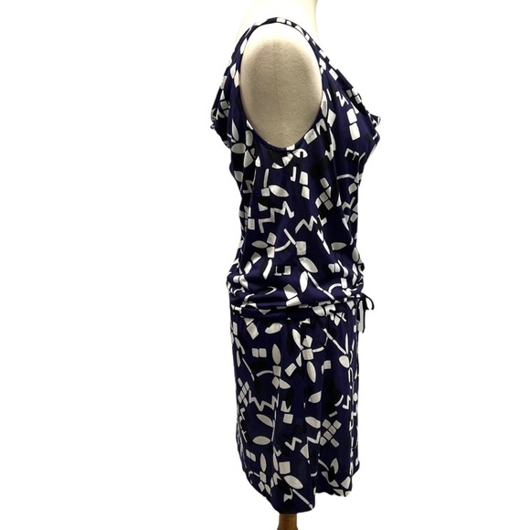 Diane Von Furstenberg Tadd Two Silk Blue Sleeveless Print Drape Neck Dress - Picture 8 of 13
